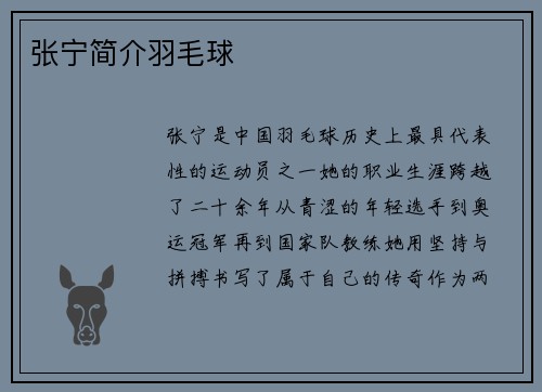 张宁简介羽毛球